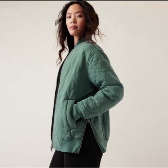 Athleta Retroplush Bomber Quilted Jacket Deep Ocean Teal Size Large - Picture 1 of 13